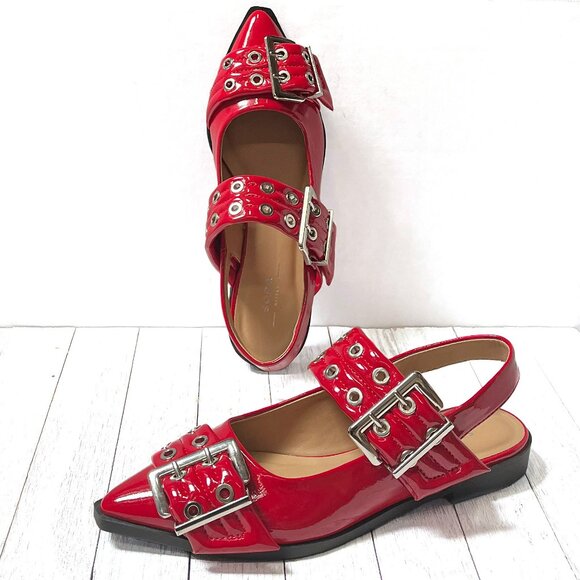 Shoes | New Womens Red Buckle Pointed Toe Mary Jane Ballet Flats | Poshmark